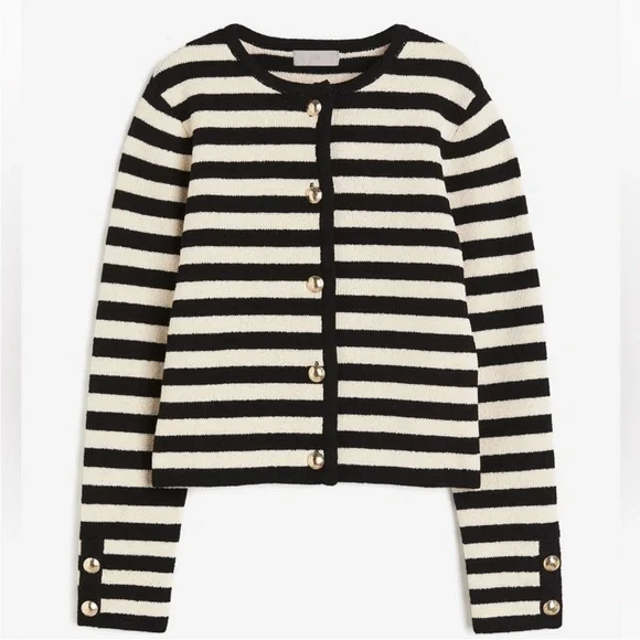 H&M black and white striped knit cardigan with gold buttons - Picture 3 of 5